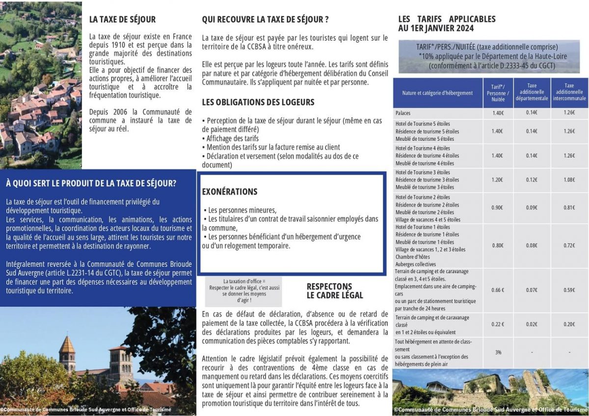 Dépliant taxes de séjour