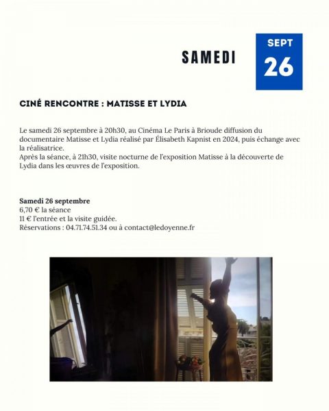 Ciné rencontre : Matisse et Lydia